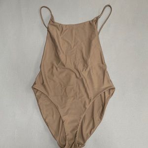NWT Madewell Second Wave Spaghetti-Strap One-Piece Swimsuit, castle rock, size M
